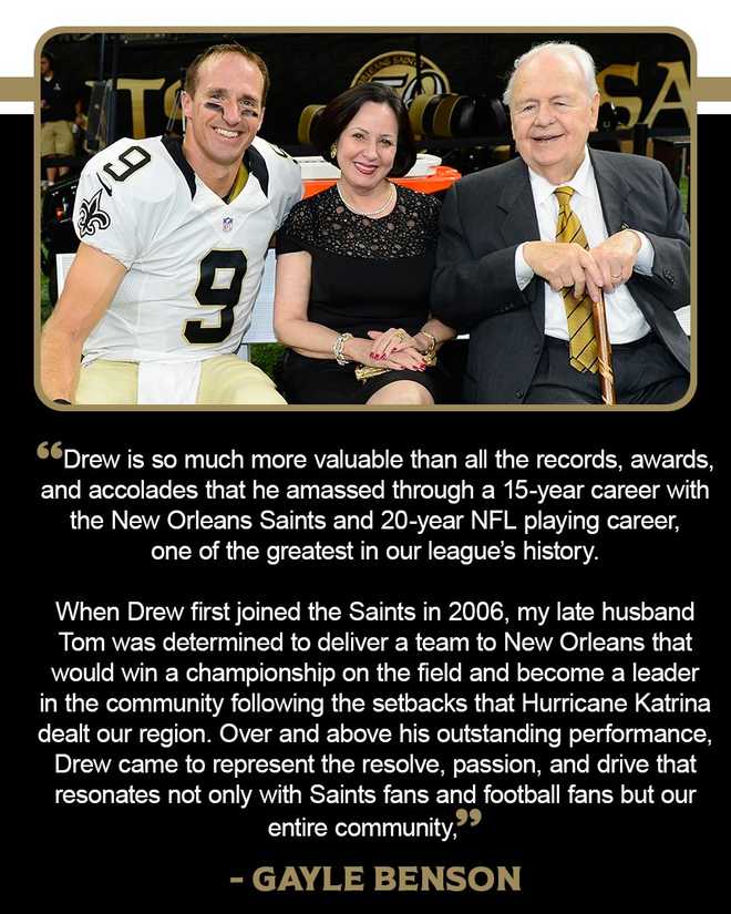 New Orleans Saints owner issues statement on Drew Brees retirement