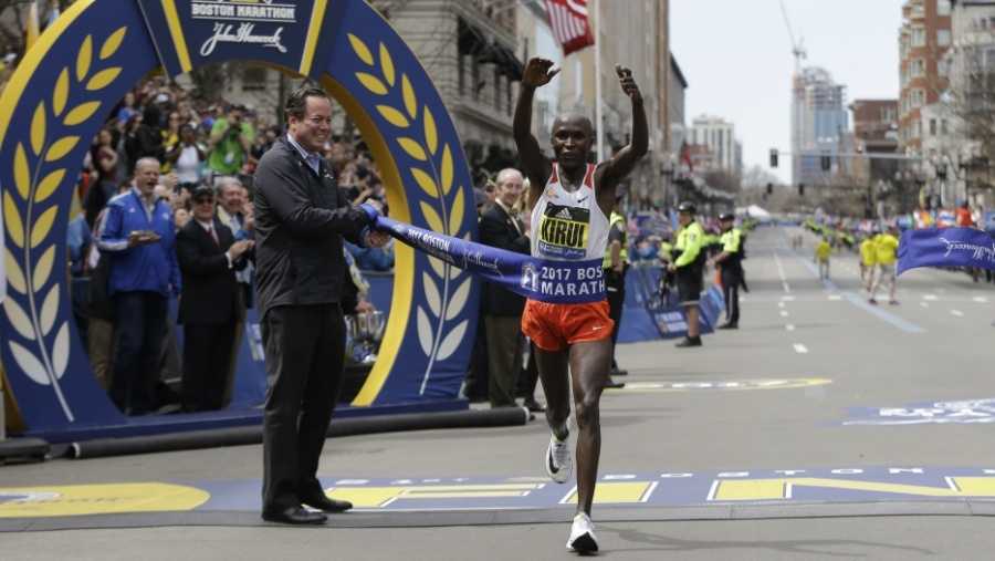 Geoffrey Kirui wins the 121st Boston Marathon on April 17, 2016.