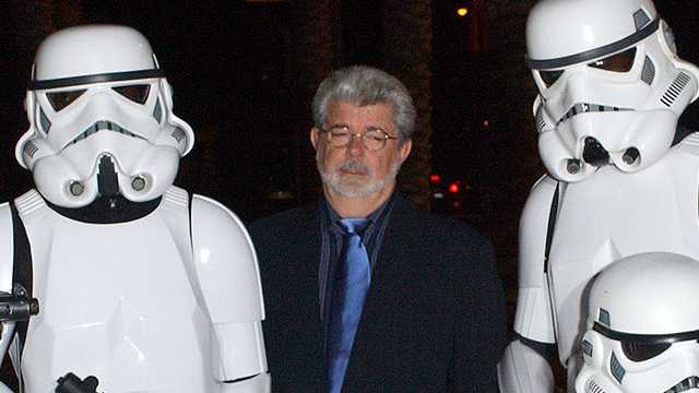 George Lucas with Stormtroopers of the 501st during The Jules Verne Adventure Film Festival and Expositions - Arrivals at The Shrine Auditorium in Los Angeles.