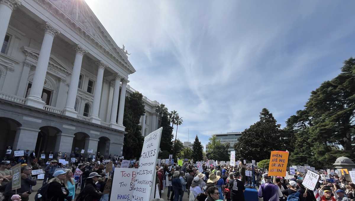 ‘Hands Off’ protesters demonstrate against Trump at California Capitol