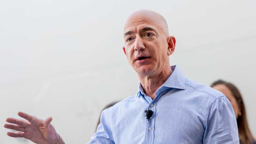 Jeff Bezos, founder and CEO of Amazon, speaks to a group of Amazon employees on Nov. 12, 2018.