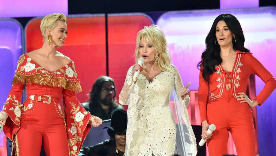 Katy Perry, Dolly Parton and Kacey Musgraves perform onstage during the 61st Annual GRAMMY Awards at Staples Center on Feb. 10, 2019, in Los Angeles, California.
