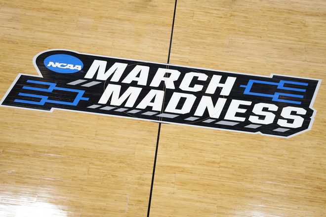 SALT LAKE CITY, UTAH - MARCH 20: A general view of a 'March Madness' logo is seen during practice before the First Round of the NCAA Basketball Tournament at Vivint Smart Home Arena on March 20, 2019 in Salt Lake City, Utah. (Photo by Patrick Smith/Getty Images)