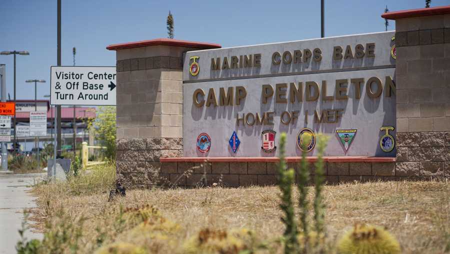 View of the main entrance to Camp Pendleton on July 26, 2019 in Oceanside, California.