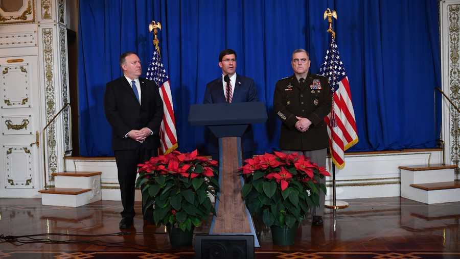 File photo: U.S. Secretary of State Mike Pompeo (L), US Secretary of Defense Mark Esper (C) and Chairman of the Joint Chiefs of Staff US army general Mark A. Milley (R)