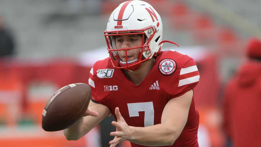 LINCOLN, NE - NOVEMBER 29: Quarterback Luke McCaffrey #7 of the Nebraska Cornhuskers warms up before the game against the Iowa Hawkeyes at Memorial Stadium on November 29, 2019 in Lincoln, Nebraska. (Photo by Steven Branscombe/Getty Images)