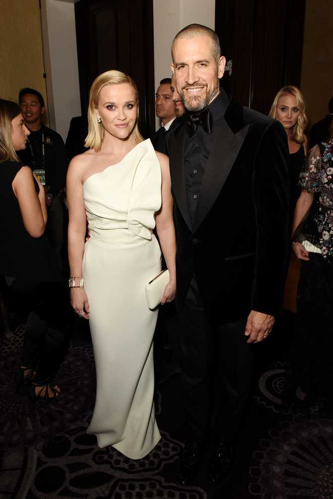 BEVERLY&#x20;HILLS,&#x20;CALIFORNIA&#x20;-&#x20;JANUARY&#x20;05&#x3A;&#x20;Reese&#x20;Witherspoon&#x20;and&#x20;Jim&#x20;Toth&#x20;attend&#x20;the&#x20;77th&#x20;Annual&#x20;Golden&#x20;Globe&#x20;Awards&#x20;sponsored&#x20;by&#x20;Icelandic&#x20;Glacial&#x20;on&#x20;January&#x20;5,&#x20;2020&#x20;at&#x20;the&#x20;Beverly&#x20;Hilton&#x20;in&#x20;Los&#x20;Angeles,&#x20;CA.&#x20;&#x28;Photo&#x20;by&#x20;Presley&#x20;Ann&#x2F;Getty&#x20;Images&#x20;for&#x20;Icelandic&#x20;Glacial&#x20;&#x29;