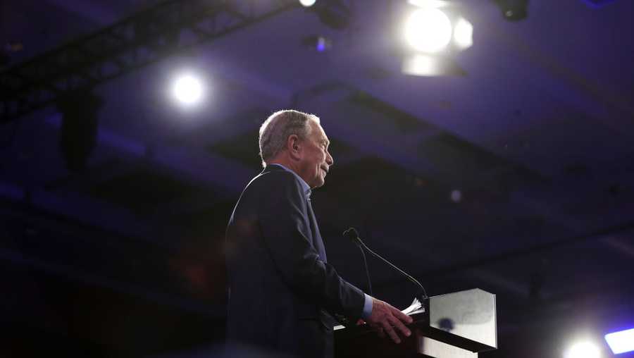Democratic presidential candidate former New York City mayor Mike Bloomberg speaks at his Super Tuesday night event on March 03, 2020 in West Palm Beach, Florida.
