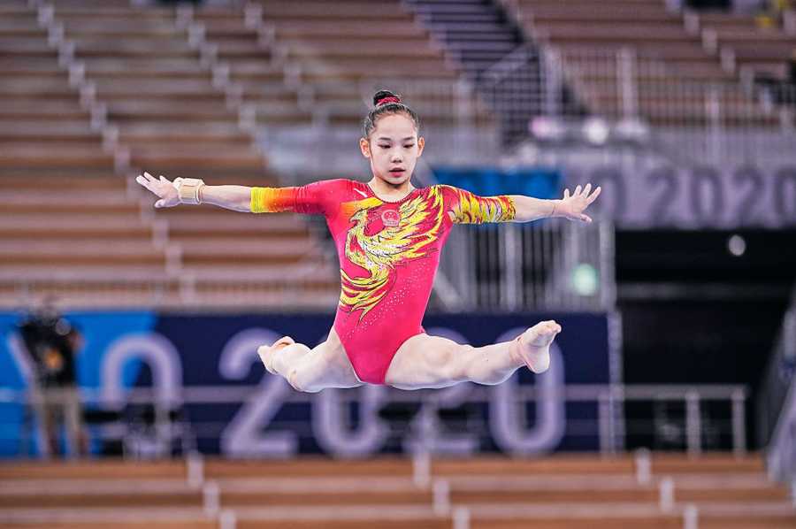 Xijing Tang of China during women's Artistic Gymnastics team final at the Olympics at Ariake Gymnastics Centre, Tokyo, Japan on July 27, 2023. (Photo by Ulrik Pedersen/NurPhoto via Getty Images)