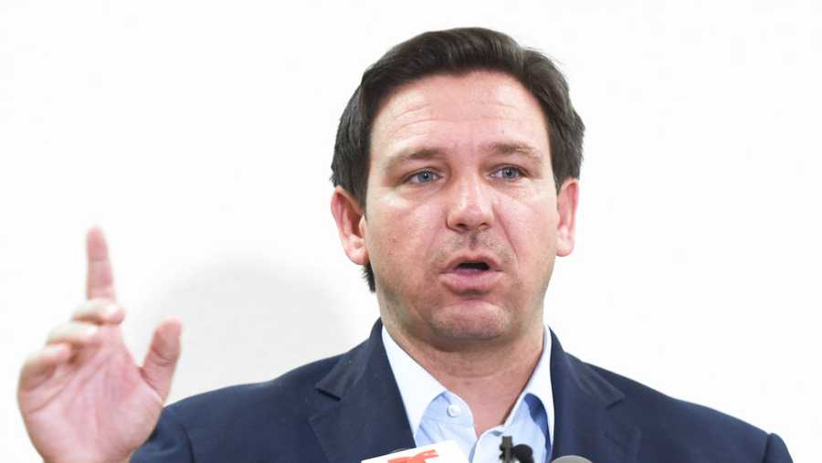 LAKELAND, FLORIDA, UNITED STATES - 2021/08/21: Florida Governor Ron DeSantis speaks at a press conference to announce the opening of a monoclonal antibody treatment site for COVID-19 patients at Lakes Church in Lakeland, Florida. DeSantis stated that the site will offer the Regeneron treatment, and will operate 7 days a week, treating 300 patients a day. (Photo by Paul Hennessy/SOPA Images/LightRocket via Getty Images)
