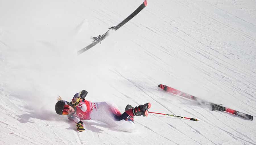 Nina OBrien from the USA crashes on the slope.