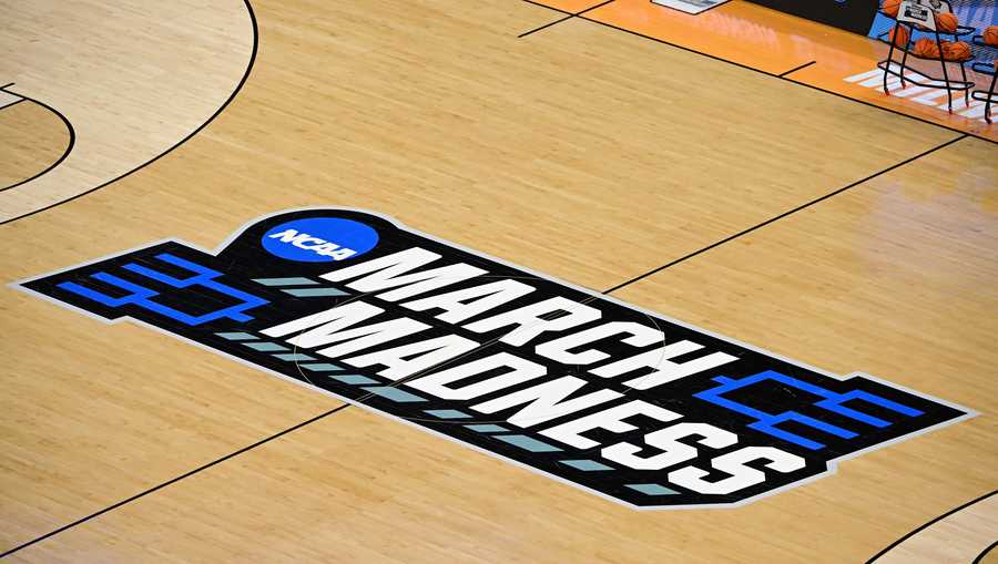 MILWAUKEE, WI - MARCH 18: A general view of the March Madness logo at center court during the first round of the 2022 NCAA Men&apos;s Basketball Tournament held at the Fiserv Forum on March 18, 2022 in Milwaukee, Wisconsin. (Photo by Ben Solomon/NCAA Photos via Getty Images)