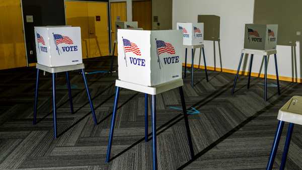 AMES, IA - JUNE 07: Voting booths are ready at the Ames Public Library on primary Election Day on June 7, 2022 in Ames, Iowa. Iowa is one of seven states holding primaries today. (Photo by Stephen Maturen/Getty Images)