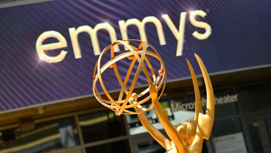 An Emmy statue is seen on the red carpet ahead of the 74th Emmy Awards at the Microsoft Theater in Los Angeles, California, on September 12, 2022. (Photo by Chris DELMAS / AFP) (Photo by CHRIS DELMAS/AFP via Getty Images)