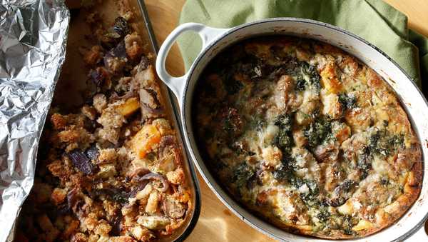 Stuffing strata from Thanksgiving leftovers in San Francisco, California, on Tuesday, November 10, 2015. (Photo By Liz Hafalia/The San Francisco Chronicle via Getty Images)