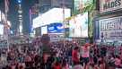 Tourists fill the TKTS bleachers and Times Square on July 20, 2021 in New York City. New York City has seen a slow increase of tourism as more people receive the COVID-19 vaccination
