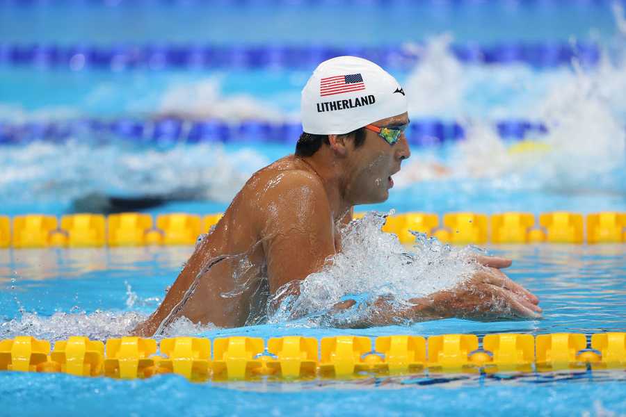 TOKYO, JAPAN - JULY 24: Jay Litherland of United States competes in the heats of the men's 400m IM on day one of the Tokyo 2020 Olympic Games at Tokyo Aquatics Centre on July 24, 2021 in Tokyo, Japan. (Photo by Ian MacNicol/Getty Images)