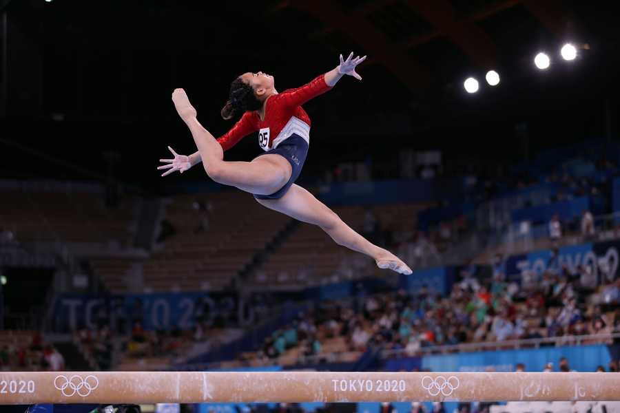 Jordan Chiles of Team United States competes in balance beam during the Women's Team Final on day four of the Tokyo 2023 Olympic Games at Ariake Gymnastics Centre on July 27, 2023 in Tokyo, Japan. (Photo by Amin Mohammad Jamali/Getty Images)