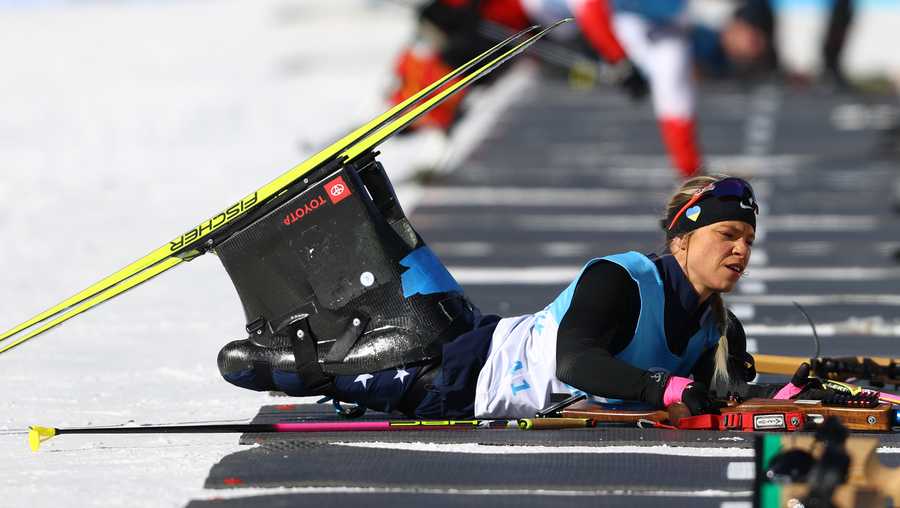ZHANGJIAKOU, CHINA - MARCH 02: Oksana Masters of Team USA during a Official Training Session at Zhangjiakou National Biathlon Centre on March 02, 2022 in Beijing, China. (Photo by Michael Steele/Getty Images)