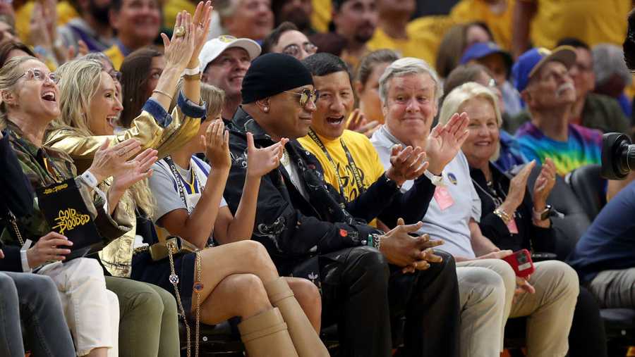 E-40, LL Cool J, Kyle Shanahan in the stands for Warriors' Game 4