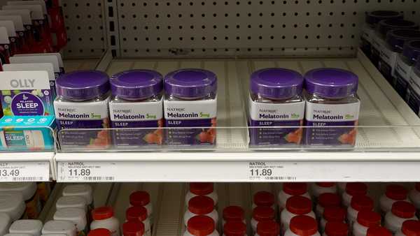 MIAMI, FLORIDA - APRIL 26: Sleep aids, some of which are melatonin gummies, are displayed for sale in a store on April 26, 2023 in Miami, Florida. According to a recent study, melatonin gummies may have different doses than the packaging says, making them potentially dangerous for people taking them as a sleeping aid. (Photo by Joe Raedle/Getty Images)