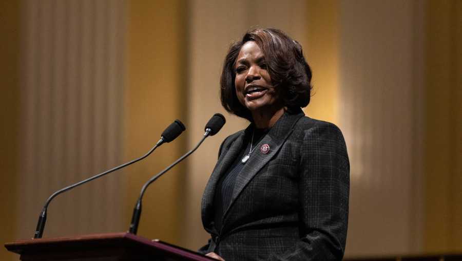 US Representative Val Demings, D-FL, speaks as members share the recollections on the first anniversary of the assault on the US Capitol in the Cannon House Office Building in Washington, DC on January 6, 2022. (Photo by Graeme Jennings / POOL / AFP) (Photo by GRAEME JENNINGS/POOL/AFP via Getty Images)