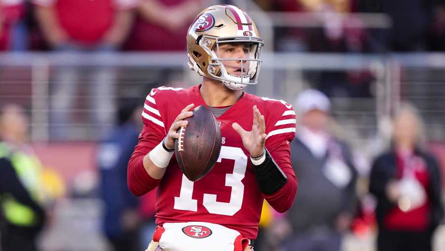 San Francisco 49ers quarterback Brock Purdy (13) throws before an