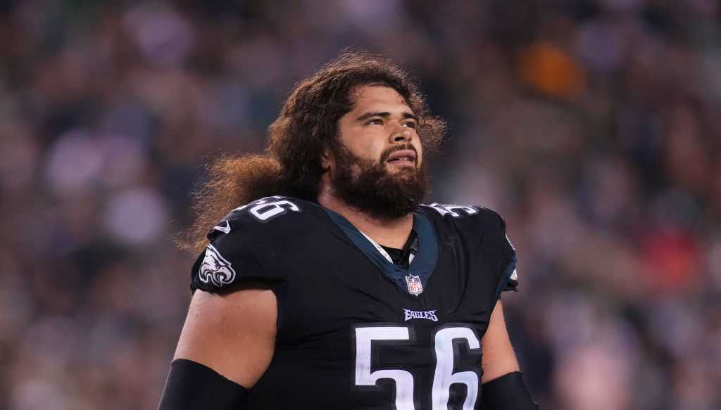 Philadelphia Eagles offensive guard Isaac Seumalo (56) lines up