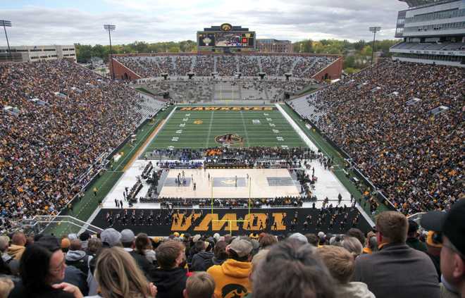 IOWA&#x20;CITY,&#x20;IOWA-&#x20;OCTOBER&#x20;15&#x3A;&#x20;&#x20;Fans&#x20;attend&#x20;the&#x20;Crossover&#x20;at&#x20;Kinnick&#x20;Event&#x20;to&#x20;watch&#x20;the&#x20;exhibition&#x20;match-up&#x20;between&#x20;the&#x20;Iowa&#x20;Hawkeyes&#x20;and&#x20;the&#x20;DePaul&#x20;Blue&#x20;Demons&#x20;at&#x20;Kinnick&#x20;Stadium&#x20;on&#x20;October&#x20;15,&#x20;2023&#x20;in&#x20;Iowa&#x20;City,&#x20;Iowa.&#x20;&#x20;&#x28;Photo&#x20;by&#x20;Matthew&#x20;Holst&#x2F;Getty&#x20;Images&#x29;