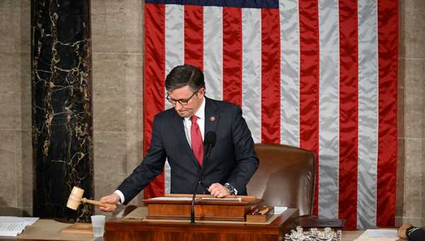 Speaker of the House Mike Johnson (R-LA) holds the gavel in the House chambers as members of the House of Representatives gather at the United States Capitol to vote for Speaker of the House on Wednesday October 25, 2023 in Washington, D.C.