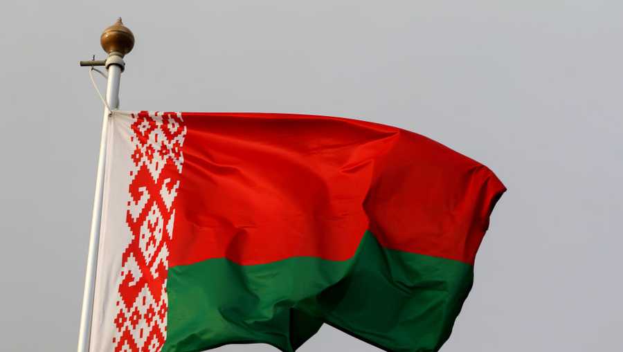 SAINT PETERSBURG, RUSSIA - 2023/11/02: The national flag of the Republic of Belarus as a participating country at the 12th St. Petersburg International Gas Forum (SPIGF 2023). (Photo by Maksim Konstantinov/SOPA Images/LightRocket via Getty Images)