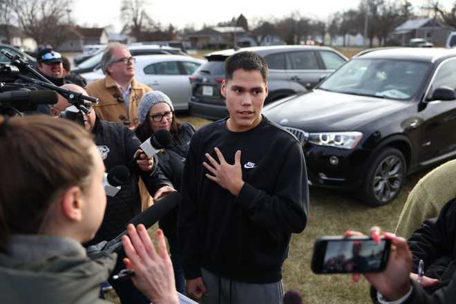 PERRY,&#x20;IOWA&#x20;-&#x20;JANUARY&#x20;04&#x3A;&#x20;Samuel&#x20;Hernandez,&#x20;a&#x20;junior&#x20;at&#x20;Perry&#x20;High&#x20;School&#x20;speaks&#x20;to&#x20;the&#x20;press&#x20;about&#x20;his&#x20;experience&#x20;when&#x20;fellow&#x20;student&#x20;Dylan&#x20;Butler&#x20;opened&#x20;fire&#x20;at&#x20;the&#x20;school&#x20;on&#x20;January&#x20;04,&#x20;2024&#x20;in&#x20;Perry,&#x20;Iowa.&#x20;According&#x20;to&#x20;reports,&#x20;shooting&#x20;suspect&#x20;Dylan&#x20;Butler&#x20;opened&#x20;fire&#x20;as&#x20;students&#x20;returned&#x20;to&#x20;classes&#x20;today&#x20;after&#x20;the&#x20;holiday&#x20;break,&#x20;resulting&#x20;in&#x20;multiple&#x20;victims&#x20;being&#x20;shot,&#x20;including&#x20;the&#x20;shooter&#x20;and&#x20;1&#x20;student&#x20;dead&#x20;and&#x20;5&#x20;others&#x20;injured.&#x20;&#x28;Photo&#x20;by&#x20;Scott&#x20;Olson&#x2F;Getty&#x20;Images&#x29;