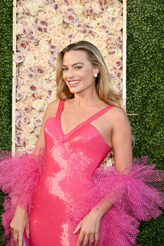 Margot Robbie at the 81st Golden Globe Awards held at the Beverly Hilton Hotel on January 7, 2024 in Beverly Hills, California. (Photo by Michael Buckner/Golden Globes 2024/Golden Globes 2024 via Getty Images)