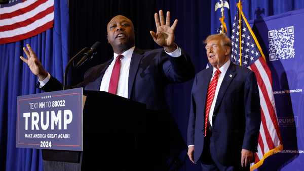 CONCORD, NEW HAMPSHIRE - JANUARY 19: Sen. Tim Scott (R-SC) speaks during a campaign rally for Republican presidential candidate and former President Donald Trump at the Grappone Convention Center on January 19, 2024 in Concord, New Hampshire. New Hampshire voters will weigh in next week on the Republican nominating race with their first-in-the-nation primary, about one week after Trump's record-setting win in the Iowa caucuses. Former UN Ambassador and former South Carolina Gov. Nikki Haley is hoping for a strong second-place showing so to continue her campaign into Nevada and South Carolina. (Photo by Chip Somodevilla/Getty Images)