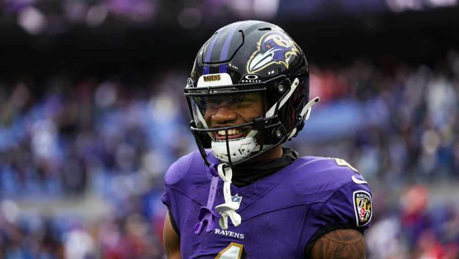 BALTIMORE, MD - JANUARY 28: Zay Flowers #4 of the Baltimore Ravens warms up prior to the AFC Championship NFL football game against the Kansas City Chiefs at M&amp;T Bank Stadium on January 28, 2024 in Baltimore, Maryland. (Photo by Perry Knotts/Getty Images)