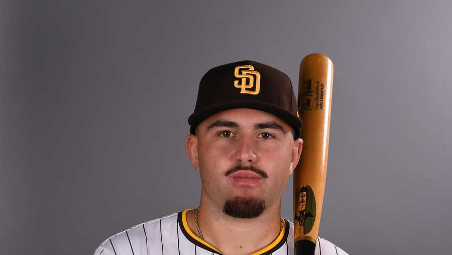 PEORIA, ARIZONA - FEBRUARY 20: Nathan Martorella #39 of the San Diego Padres poses for a portrait during Photo Day at the Peoria Sports Complex on February 20, 2024 in Peoria, Arizona. (Photo by Norm Hall/Getty Images)
