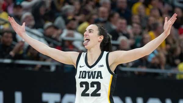 MINNEAPOLIS, MN. - MARCH 2024: University of Iowa Hawkeyes guard Caitlin Clark (22) reacts after finally hitting a three pointer against the Penn State University Nittany Lions during the fourth quarter of their Big Ten Women's Basketball Tournament quarterfinal game at Target Center in Minneapolis, Minn., on Friday, March 08, 2024. (Photo by Alex Kormann/Star Tribune via Getty Images)