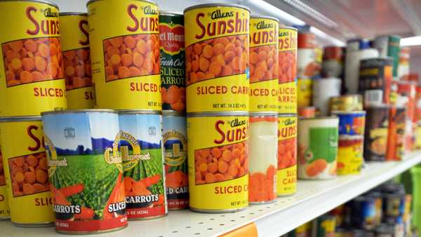 Shelves of canned foods at the Wilton Food Pantry in Wilton,NY Friday April 19, 2013.  (Photo by John Carl D'Annibale/Albany Times Union via Getty Images)