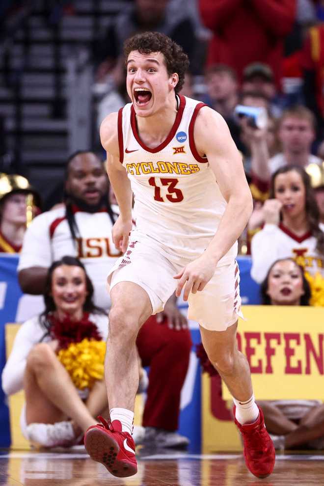 OMAHA,&#x20;NEBRASKA&#x20;-&#x20;MARCH&#x20;23&#x3A;&#x20;Cade&#x20;Kelderman&#x20;&#x23;13&#x20;of&#x20;the&#x20;Iowa&#x20;State&#x20;Cyclones&#x20;celebrates&#x20;during&#x20;the&#x20;second&#x20;half&#x20;of&#x20;the&#x20;game&#x20;against&#x20;the&#x20;Washington&#x20;State&#x20;Cougars&#x20;during&#x20;the&#x20;second&#x20;round&#x20;of&#x20;the&#x20;2024&#x20;NCAA&#x20;Men&amp;apos&#x3B;s&#x20;Basketball&#x20;Tournament&#x20;held&#x20;at&#x20;CHI&#x20;Health&#x20;Center&#x20;on&#x20;March&#x20;23,&#x20;2024&#x20;in&#x20;Omaha,&#x20;Nebraska.&#x20;&#x28;Photo&#x20;by&#x20;Tyler&#x20;Schank&#x2F;NCAA&#x20;Photos&#x20;via&#x20;Getty&#x20;Images&#x29;