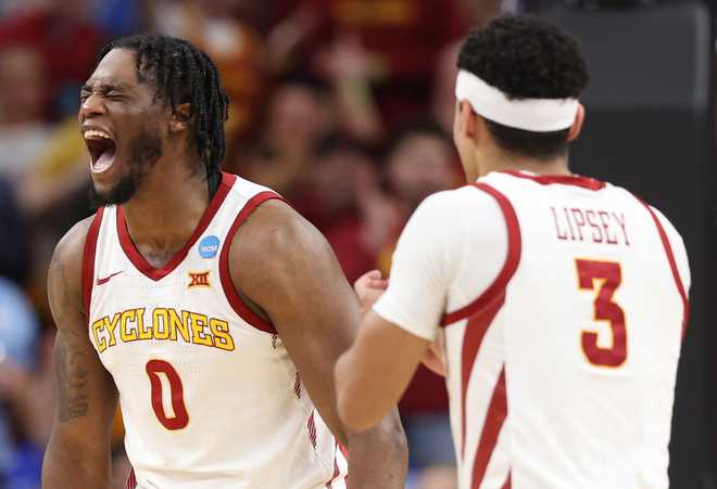 OMAHA,&#x20;NEBRASKA&#x20;-&#x20;MARCH&#x20;23&#x3A;&#x20;Tre&#x20;King&#x20;&#x23;0&#x20;and&#x20;Tamin&#x20;Lipsey&#x20;&#x23;3&#x20;of&#x20;the&#x20;Iowa&#x20;State&#x20;Cyclones&#x20;celebrate&#x20;during&#x20;the&#x20;second&#x20;half&#x20;against&#x20;the&#x20;Washington&#x20;State&#x20;Cougars&#x20;in&#x20;the&#x20;second&#x20;round&#x20;of&#x20;the&#x20;NCAA&#x20;Men&amp;apos&#x3B;s&#x20;Basketball&#x20;Tournament&#x20;at&#x20;CHI&#x20;Health&#x20;Center&#x20;on&#x20;March&#x20;23,&#x20;2024&#x20;in&#x20;Omaha,&#x20;Nebraska.&#x20;&#x28;Photo&#x20;by&#x20;Jamie&#x20;Squire&#x2F;Getty&#x20;Images&#x29;