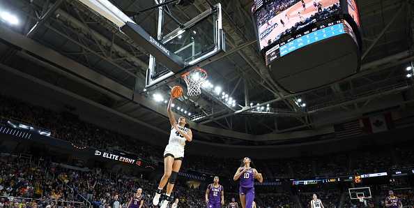 ALBANY,&#x20;NEW&#x20;YORK&#x20;-&#x20;APRIL&#x20;01&#x3A;&#x20;Hannah&#x20;Stuelke&#x20;&#x23;45&#x20;of&#x20;the&#x20;Iowa&#x20;Hawkeyes&#x20;jumps&#x20;for&#x20;a&#x20;basket&#x20;in&#x20;the&#x20;first&#x20;half&#x20;against&#x20;the&#x20;LSU&#x20;Tigers&#x20;during&#x20;the&#x20;Elite&#x20;Eight&#x20;round&#x20;of&#x20;the&#x20;2024&#x20;NCAA&#x20;Women&amp;apos&#x3B;s&#x20;Basketball&#x20;Tournament&#x20;held&#x20;at&#x20;MVP&#x20;Arena&#x20;on&#x20;April&#x20;1,&#x20;2024&#x20;in&#x20;Albany,&#x20;New&#x20;York.&#x20;&#x28;Photo&#x20;by&#x20;Scott&#x20;Taetsch&#x2F;NCAA&#x20;Photos&#x20;via&#x20;Getty&#x20;Images&#x29;