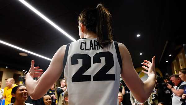 CLEVELAND, OHIO - APRIL 5: Caitlin Clark #22 of the Iowa Hawkeyes in the locker room after the game against the UConn Huskies during the NCAA Women's Basketball Tournament Final Four semifinal game at Rocket Mortgage Fieldhouse on April 5, 2024 in Cleveland, Ohio. (Photo by C. Morgan Engel/NCAA Photos via Getty Images)