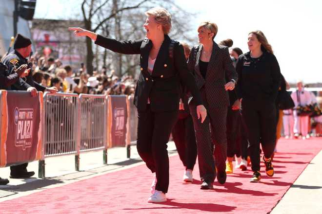 CLEVELAND,&#x20;OHIO&#x20;-&#x20;APRIL&#x20;07&#x3A;&#x20;Head&#x20;coach&#x20;Lisa&#x20;Bluder&#x20;of&#x20;the&#x20;Iowa&#x20;Hawkeyes&#x20;arrives&#x20;before&#x20;the&#x20;2024&#x20;NCAA&#x20;WOmen&amp;apos&#x3B;s&#x20;Basketball&#x20;Tournament&#x20;National&#x20;Championship&#x20;against&#x20;the&#x20;Carolina&#x20;Gamecocks&#x20;at&#x20;Rocket&#x20;Mortgage&#x20;Fieldhouse&#x20;on&#x20;April&#x20;07,&#x20;2024&#x20;in&#x20;Cleveland,&#x20;Ohio.&#x20;&#x28;Photo&#x20;by&#x20;Gregory&#x20;Shamus&#x2F;Getty&#x20;Images&#x29;