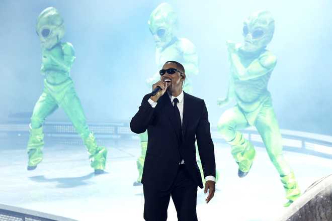 Will Smith performs at the Coachella Stage during the 2024 Coachella Valley Music and Arts Festival at Empire Polo Club on April 14, 2024 in Indio, California.
