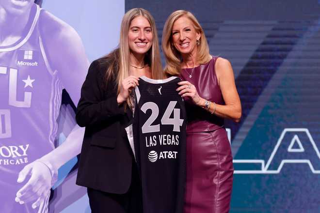 NEW&#x20;YORK,&#x20;NEW&#x20;YORK&#x20;-&#x20;APRIL&#x20;15&#x3A;&#x20;Kate&#x20;Martin&#x20;poses&#x20;with&#x20;WNBA&#x20;Commissioner&#x20;Cathy&#x20;Engelbert&#x20;after&#x20;being&#x20;selected&#x20;18th&#x20;overall&#x20;pick&#x20;by&#x20;the&#x20;Las&#x20;Vegas&#x20;Aces&#x20;during&#x20;the&#x20;2024&#x20;WNBA&#x20;Draft&#x20;at&#x20;Brooklyn&#x20;Academy&#x20;of&#x20;Music&#x20;on&#x20;April&#x20;15,&#x20;2024&#x20;in&#x20;New&#x20;York&#x20;City.&#x20;&#x28;Photo&#x20;by&#x20;Sarah&#x20;Stier&#x2F;Getty&#x20;Images&#x29;