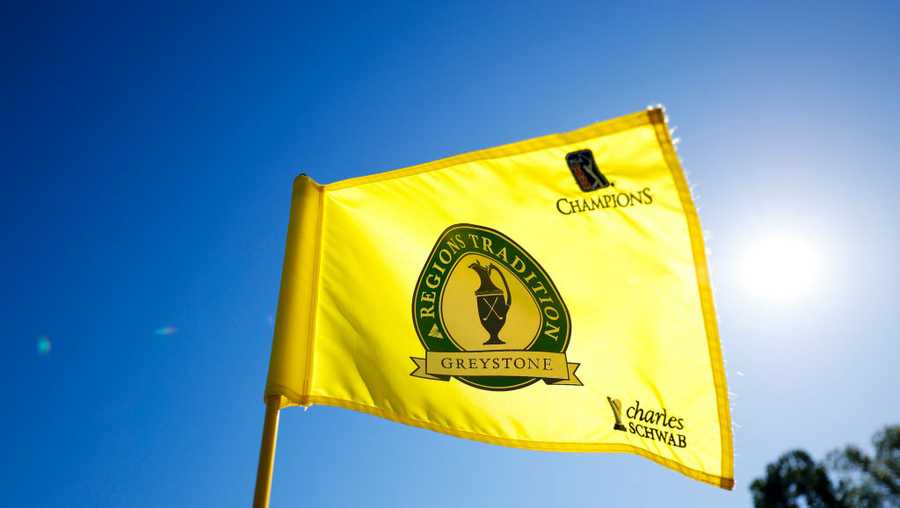 BIRMINGHAM, ALABAMA - MAY 11: A general view of the hole pin flag on the 18th green during the third round of the Regions Tradition at Greystone Golf and Country Club on May 11, 2024 in Birmingham, Alabama. (Photo by Alex Slitz/Getty Images)