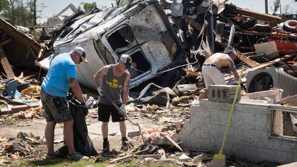 GREENFIELD, IOWA - MAY 23: Residents continue recovery and cleanup efforts with the help of family and friends following Tuesday's destructive tornado on May 23, 2024 in Greenfield, Iowa. The storm was responsible for several deaths in the small community. (Photo by Scott Olson/Getty Images)