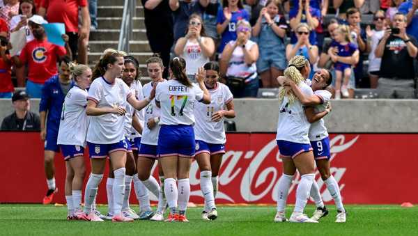 COMMERCE CITY, CO - JUNE 01: United States forward Mallory Swanson (9) celebrates after a first half goal during a match between the U.S. Women's National Soccer Team and Korea Republic on June 1, 2024 at Dick's Sporting Goods Park in Commerce City, Colorado. (Photo by Dustin Bradford/Icon Sportswire via Getty Images)