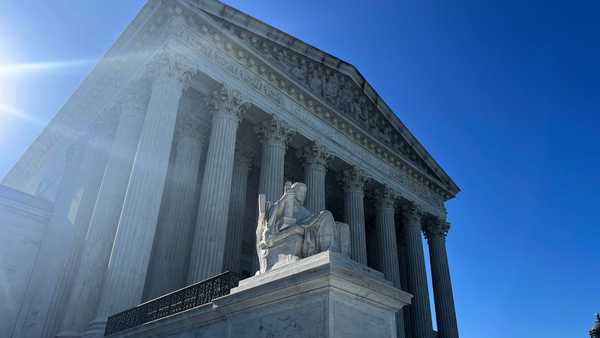 WASHINGTON, DC - JUNE 07: The statue 'Contemplation of Justice' sits above the west front plaza of the U.S. Supreme Court on June 07, 2024 in Washington, DC. The court is expected to issue about 30 rulings by the end of June, including about access to abortion pills dispensed by mail, gun restrictions, the power of regulatory agencies and former President Donald Trump's bid to avoid criminal charges for trying to overturn his 2020 election defeat.  (Photo by Chip Somodevilla/Getty Images)