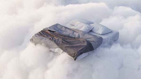 3D rendering comfortable bed with linen white bedclothes in the clouds